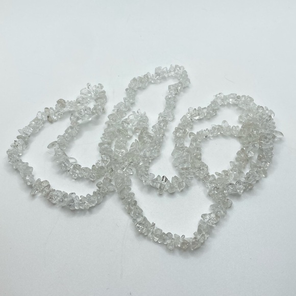 CLEAR Rock Crystal Real Stone Beaded Endless Necklace No Clasp 34” - Picture 3 of 6